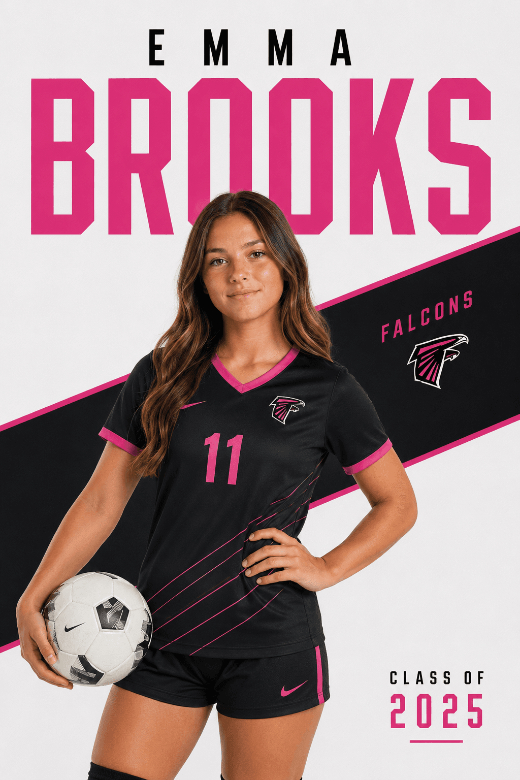Emma Brooks Falcons 2 by 3 soccer player banner